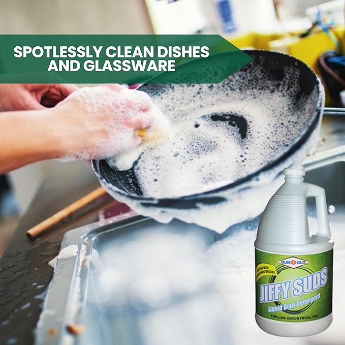 Sun-Glo Jiffy Sudz - Your Essential Dishwashing Liquid for Sparkling Dishes & Glassware. Gentle on Hands. (4x1 Gallon Case)