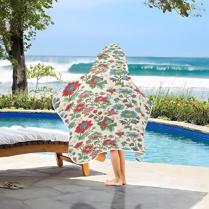 CEBUGI Spring Floral Hooded Bath Towel for Kids Absorbent Soft Bath Towel Wrap with Hood 50x23.5in Pool Beach Shower Towel for Boys Girls