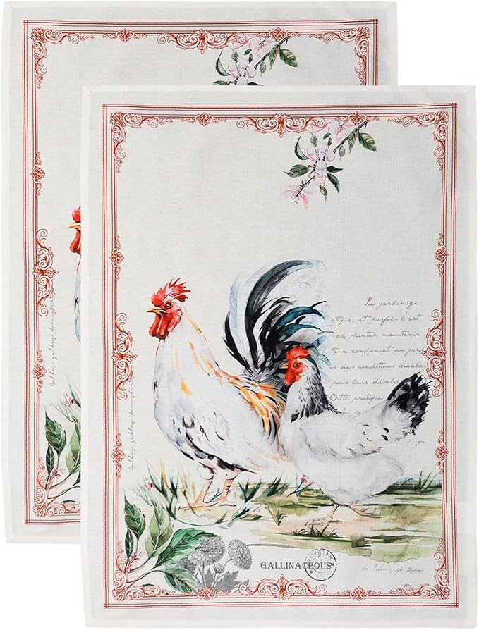 Maison d' Hermine Kitchen Towels Set of 2 100% Cotton 27.50" x 20" Reusable Cloth Tea Dish Towels Absorbent with Hanging Loop for Kitchen, Home, Dining, Cocktail Parties Spring/Summer (Campagne)