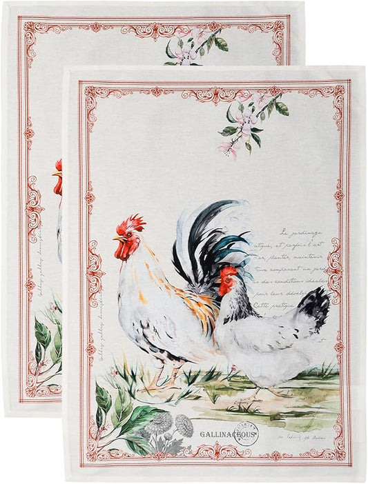 Maison d' Hermine Kitchen Towels Set of 2 100% Cotton 27.50" x 20" Reusable Cloth Tea Dish Towels Absorbent with Hanging Loop for Kitchen, Home, Dining, Cocktail Parties Spring/Summer (Campagne)
