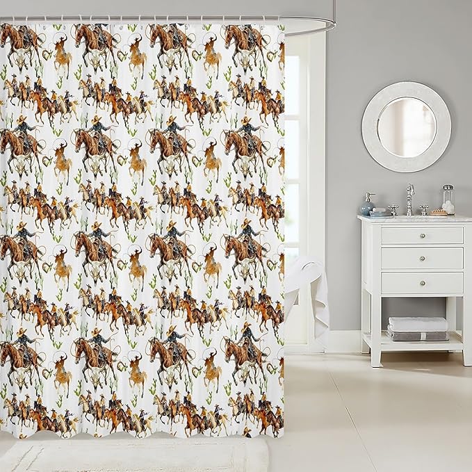 Feelyou Kids Western Decor Shower Curtain Wild West Cowboy Bath Curtain for Boys Teens Decor Rodeo Cowboy Style Bathroom Shower Curtain Set Brown Kids Bathroom Accessories 72"x84"