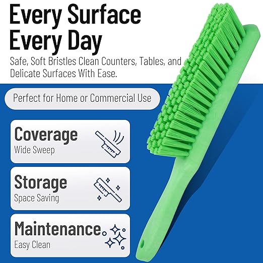 SPARTA 8 Inch Soft Counter Brush with Polyester Bristles and 5 Inch Handle, Color Coded Handheld Broom for Tables Countertops and Foodservice Surfaces, 13 Inch Overall Length, Lime