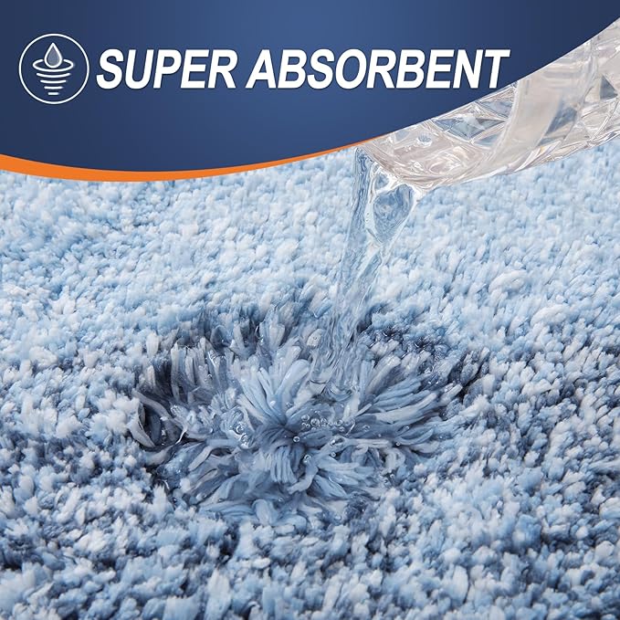 OLANLY Bathroom Rugs Sets 3 Piece, Soft Absorbent Microfiber Bath Mats and U-Shaped Contour Toilet Rug, Plush Shaggy Bath Mat Set for Bathroom (36"x24"+24"x16"+24"x20", Blue)