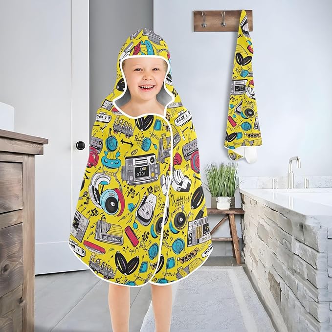 Kids Hooded Towels Funny Audio Headphones Swimming Beach Towel 23.5" x 50" Bath Towel for Boys Girls 21216664