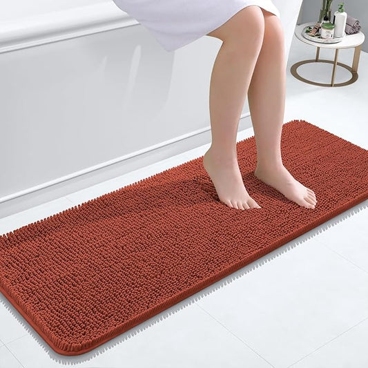 OLANLY Bathroom Runner Rugs 47x17, Soft Absorbent Chenille Bath Rugs, Rubber Backing Quick Dry, Machine Washable Long Bath Mats for Bathroom, Tub and Shower, Home Decor Accessories, Rustic Terracotta