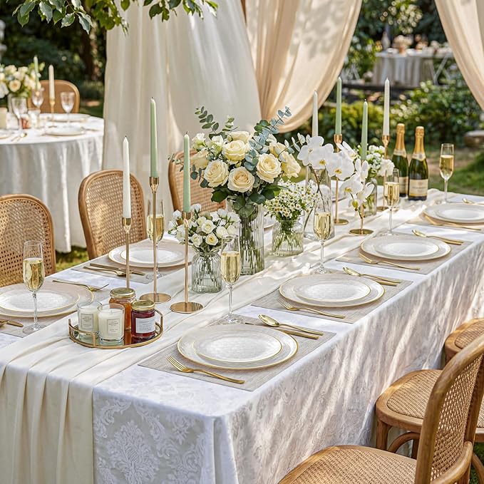 Festiva 60PCS Clear Ivory Plastic Plates with Gold Rim - Heavy Duty Fancy Disposable Plates - Serve for 30 Guests Include 30PCS 10.25" & 30PCS 7.5" Honeycomb Design Plates for Bee Party
