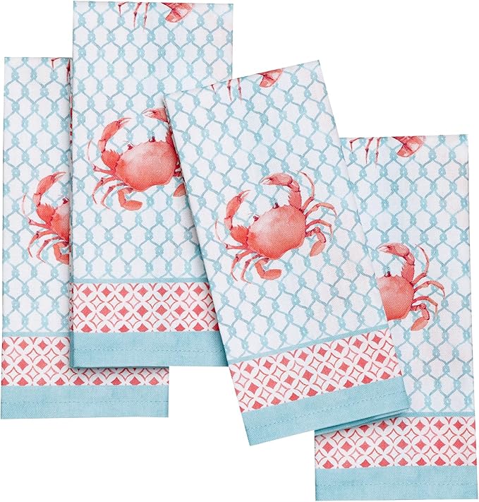 Maison d' Hermine 100% Cotton Cloth Napkins Set of 4 Everyday Reusable Square Napkins Cloth Washable Dinner Party Wedding Restaurant Hotel Kitchen Spring Summer (Lobster Love, 18" x 18")
