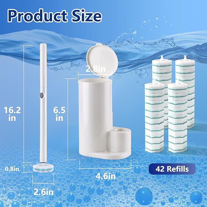 Disposable Toilet Wand with 42 Clorox Compatible Refills, Wall Mount T-oilet Bowl Holder Set, Toilet Scrubber Kit for Bathroom, Sink & Bathtub (Rainforest Scent)