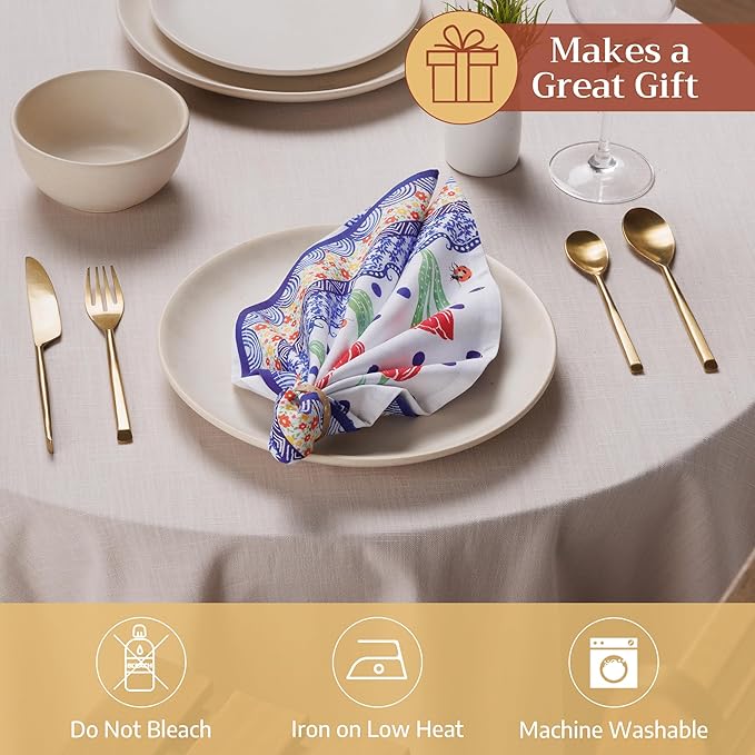 Maison d' Hermine 100% Cotton Cloth Napkins Set of 4 Everyday Reusable Square Napkins Cloth Washable Dinner Party Wedding Restaurant Hotel Kitchen Spring Summer (Folky Floral, 18" x 18")