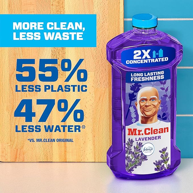 Mr. Clean All Purpose Cleaner, Floor Cleaner for Mopping Home, Bathroom, & Kitchen, Cleaning Liquid for Mop & Bucket, Cleaning Supplies, Multi-Surface Dilutable, Lavender, 41oz, Pack of 4