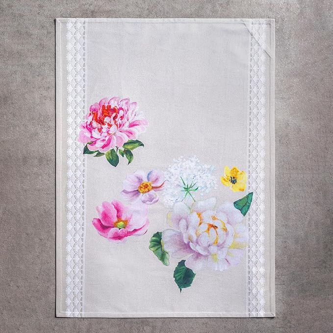 Maison d' Hermine Kitchen Towels Set of 3 100% Cotton 27.50" x 20" Reusable Cloth Tea Dish Towels Absorbent with Hanging Loop for Kitchen Farmhouse Hotel Spring Summer - Pivoine