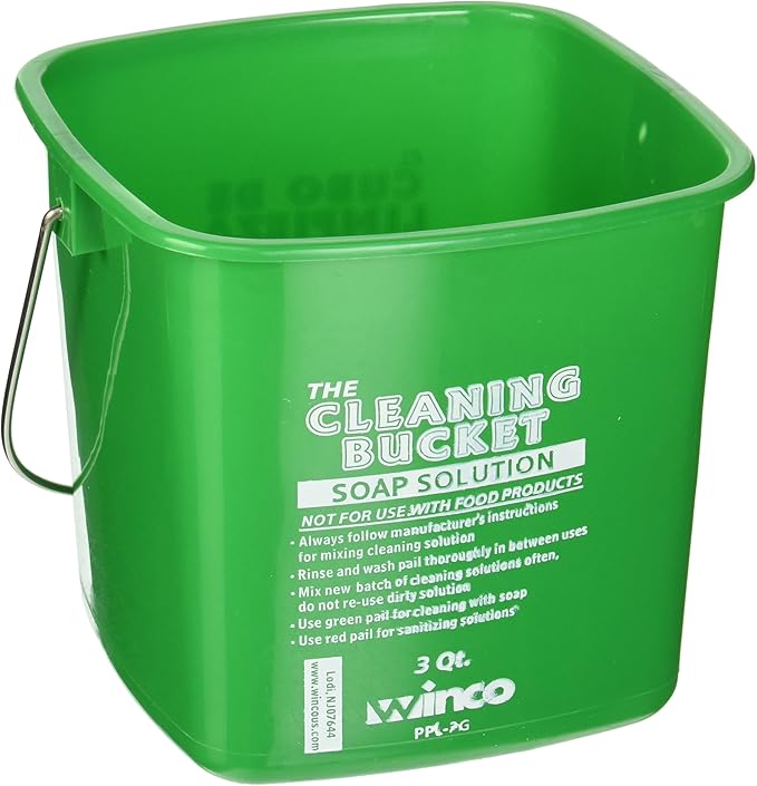Winco 3qt Cleaning Bucket, Green Soap Solution