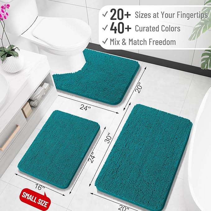 OLANLY Bathroom Rugs 32x20, Extra Soft Absorbent Chenille Bath Rugs, Rubber Backing Quick Dry, Machine Washable Bath Mats for Bathroom Floor, Tub and Shower, Home Decor Accessories, Deep Lake