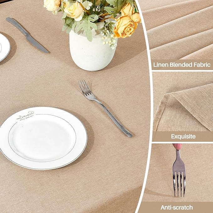 IVAPUPU Textured Linen Table Cloth for Rectangle Tables - Khaki Tablecloths Rectangular Waterproof Wrinkle Free Wipeable Dining Table Cover for Spring Wedding Birthday Kitchen Decor, 52 x 70 Inch