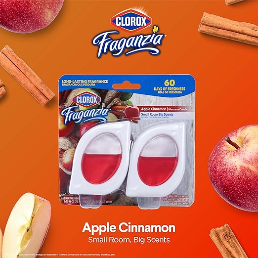 Clorox Fraganzia Small Rooms Air Freshener, Apple Cinnamon - Peel & Place, No-Plug, Battery-Free for Closets, Laundry Room, Entry Way, Bathroom, Locker, 0.25 Fl Oz Each, 2 Count - 12 Pack