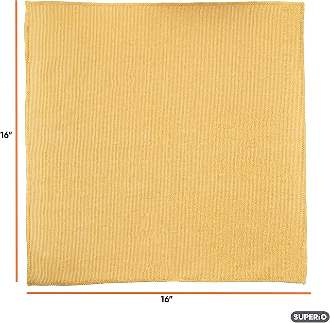 Superio Yellow Microfiber Cleaning Cloth for Cars, House, Bathroom 16x16 Miracle Cloth Streak Free Lint Free Rag Cleaning Towel, No Detergent Needed, 2 Pack