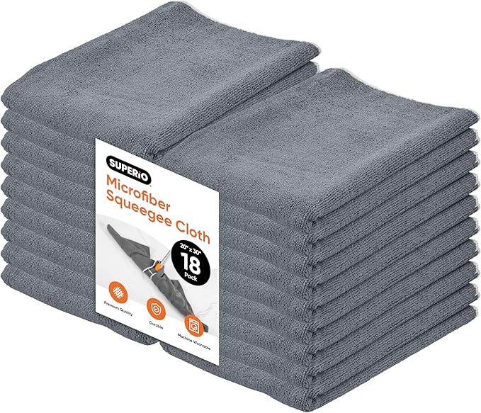 Superio Microfiber Squeegee Mopping Towel Extra Large Miracle Cloth 20 x 30 Streak Free Microfiber Floor Cloth-Rag for Cleaning House, Kitchen, Bathroom-Scratch Free, 18 Pack
