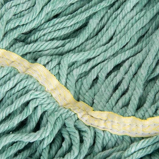 SPARTA Flo-Pac Cotton Mop Head, Loop-Ended, Wide Band with Yellow Band for Organized Cleaning, Small, Green