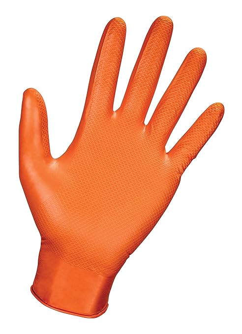 SAS Safety 66572 Astro-Grip Powder-Free Nitrile Gloves, Orange, Medium, 7 Mil Thick, Pack of 100