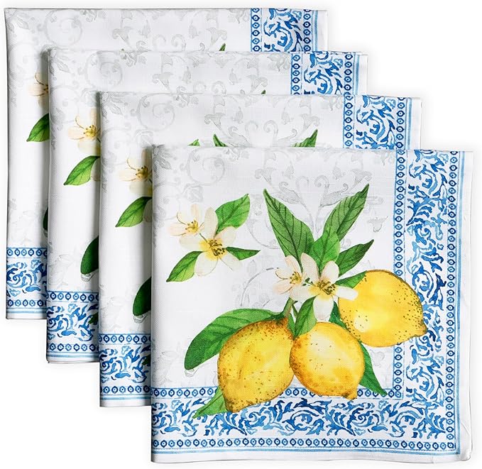 Maison d' Hermine 100% Cotton Cloth Napkins Set of 4 Everyday Reusable Square Napkins Cloth Washable Dinner Party Wedding Restaurant Hotel Kitchen Spring Summer (Cedrat, 20" x 20")