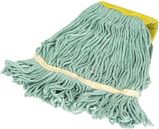 SPARTA Flo-Pac Cotton Mop Head, Loop-Ended, Wide Band with Yellow Band for Organized Cleaning, Small, Green