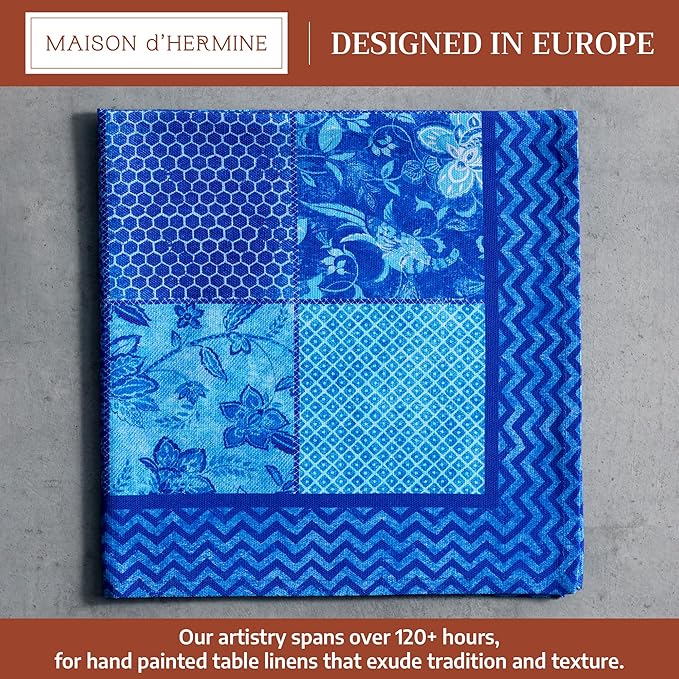 Maison d' Hermine 100% Cotton Cloth Napkins Set of 4 Everyday Reusable Square Napkins Cloth Washable Dinner Party Wedding Restaurant Hotel Kitchen Spring Summer (Indigo Love, 20" x 20")