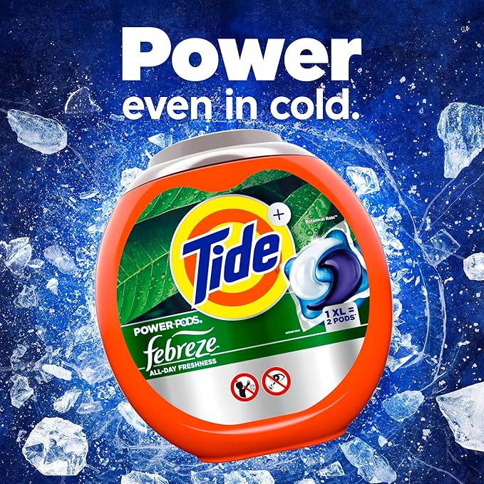 Tide Power Pods with Febreze Laundry Detergent Pacs, 63 Count, Botanical Rain Scent, All-Day Freshness