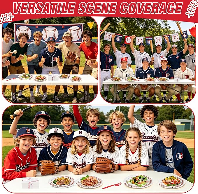 100 Pcs Baseball Party Supplies for 25 Guests, Heavy-Duty 7" & 9" Paper Plates, 2-Ply 13" Napkins & Plastic Forks, Disposable Baseball Themed Tableware Set for Game Day and Birthday