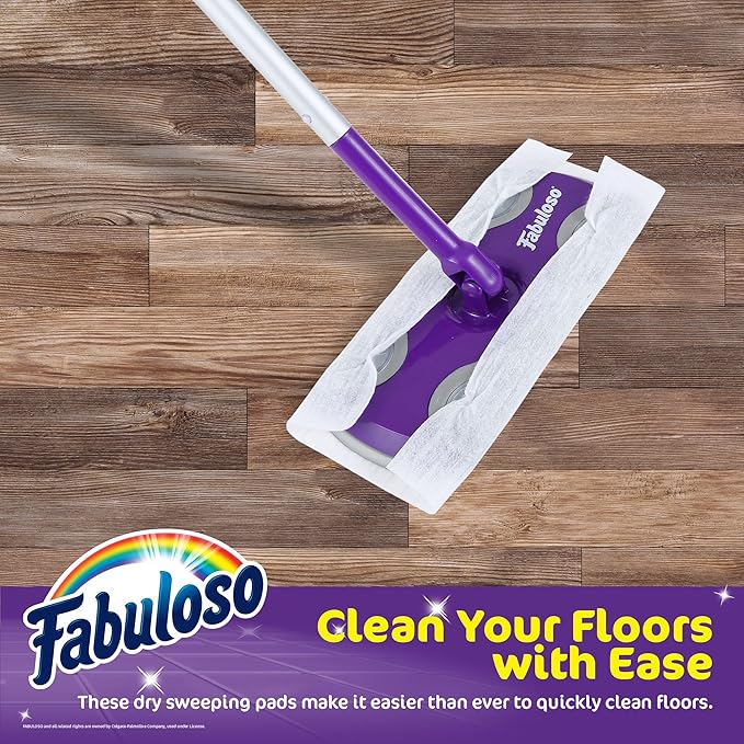 Fabuloso Dry Cloths Sweeping Pads, 16 Count, Disposable Dry Cloths for Use with Fabuloso Dry and Wet Sweeper, Traps and Locks Dirt, Dust, and Hair, 10.4 x 8 Inches Each