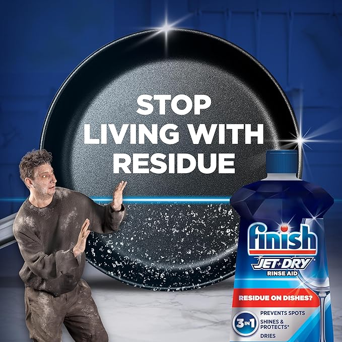 Finish Jet-Dry Dishwasher Rinse Aid, Compatible with Dishwasher Detergent, Prevents Spots & Residues, Dries, Shine & Protects, 23 oz, 225 Washes.