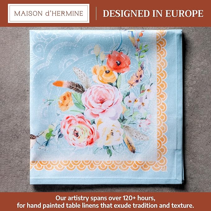 Maison d' Hermine 100% Cotton Cloth Napkins Set of 4 Everyday Reusable Square Napkins Cloth Washable Dinner Party Wedding Restaurant Hotel Kitchen Spring Summer (Ibiza - Blue, 20" x 20")