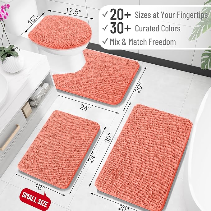 OLANLY Large Bathroom Rugs 59x35, Extra Soft Absorbent Chenille Bath Rugs, Rubber Backing Quick Dry, Machine Washable Bath Mats for Bathroom Floor, Tub and Shower, Home Decor Accessories, Coral