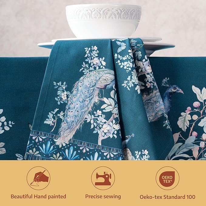 Maison d' Hermine Napkin 100% Combed Cotton Premium 20"x20" Decorative Washable Table Cloth Napkins Set of 4 for Dining, Holidays, Buffet & Wedding Use Campagne - Peacock Utopia - Deep Sea