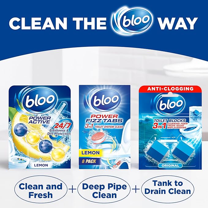 Bloo 2in1 in-Cistern Toilet Blocks Original 50g Limescale Remover Cistern, Cleaning, Foaming Action and Fresheners