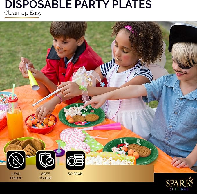 Amcrate Plastic Plate, 10.4 inches, Disposable, Green, Set of 50