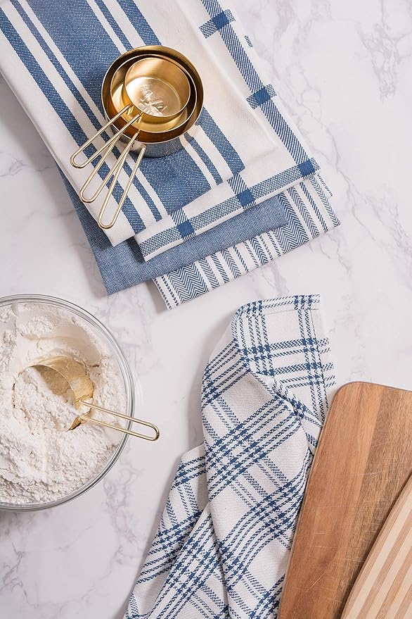 DII Assorted Woven, Kitchen Dishtowel Set, 18x28, Stone Blue, 5 Piece