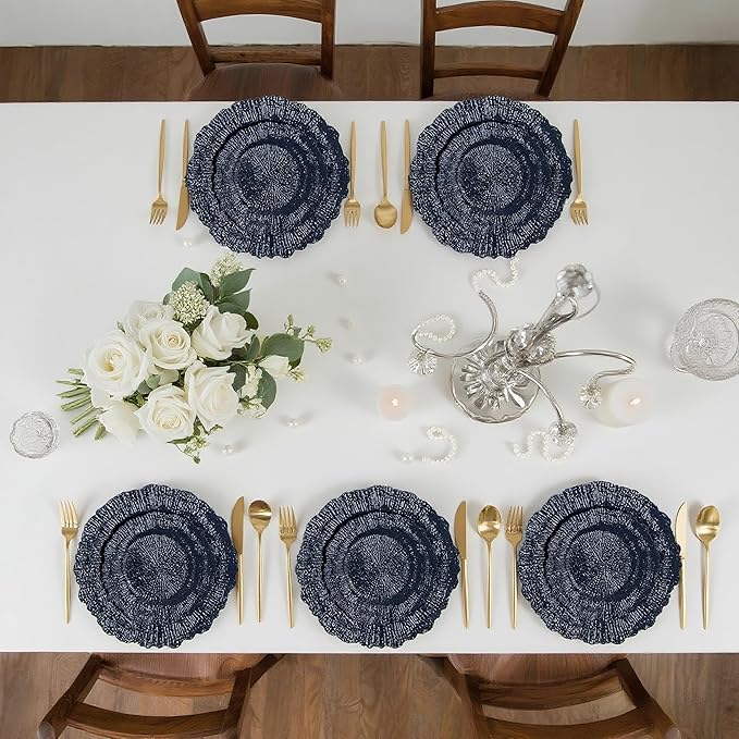 DaYammi 60Pcs Blue Plastic Plates - Dark Blue Pates Disposable - Heavy Duty Plastic Plates for Party Including 30 Dinner Plate, 30 Dessert Plate,blue Disposable plates for Party Wedding Dinner