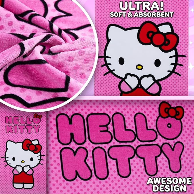 Hello Kitty Towel for Kids Teenagers Women Quick Dry Towel for Pool Beach Bath Swimming Trips Travel Essentials 55x28” (Pink, 5 x 28inch)