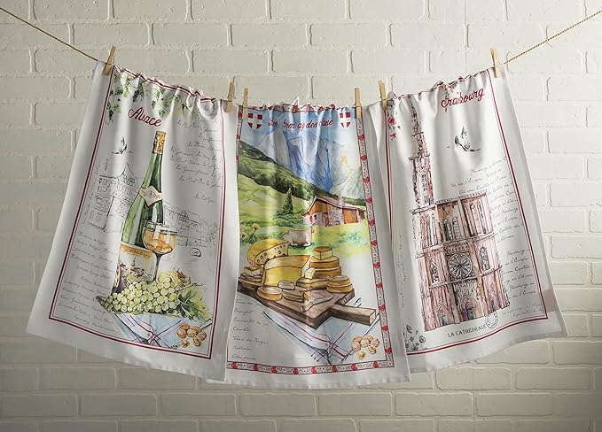 Maison d' Hermine Kitchen Towels Set of 3 100% Cotton 27.50" x 20" Reusable Cloth Tea Dish Towels Absorbent with Hanging Loop for Kitchen Farmhouse Hotel Spring Summer - Ribeauville