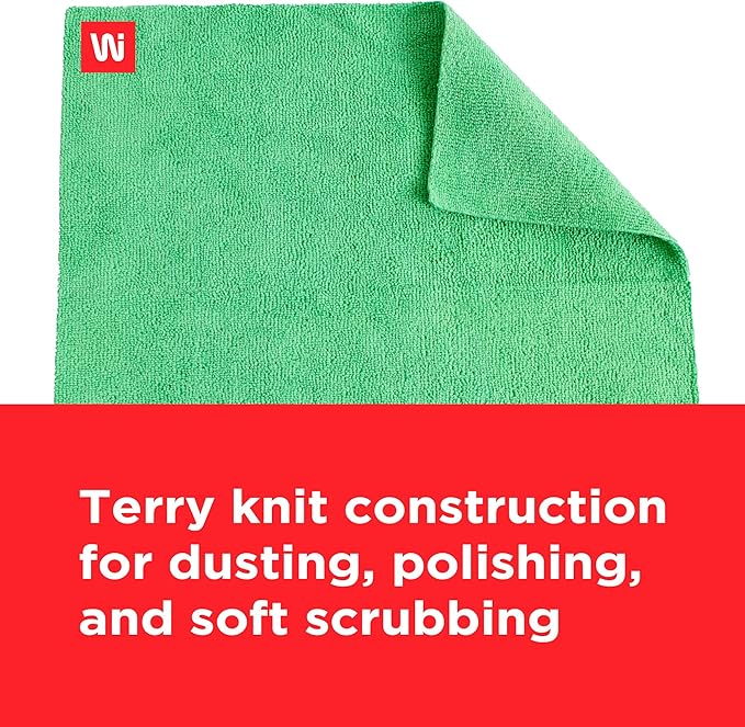Wi-Supply Microfiber Towels 24 Pack - True to Size 14 x 14, Stitch Free, Washable, Reusable Cleaning Cloths, No Residue Rags for Dusting, Washing, Scrubbing, Drying, Polishing, Assorted Colors 860 GSM