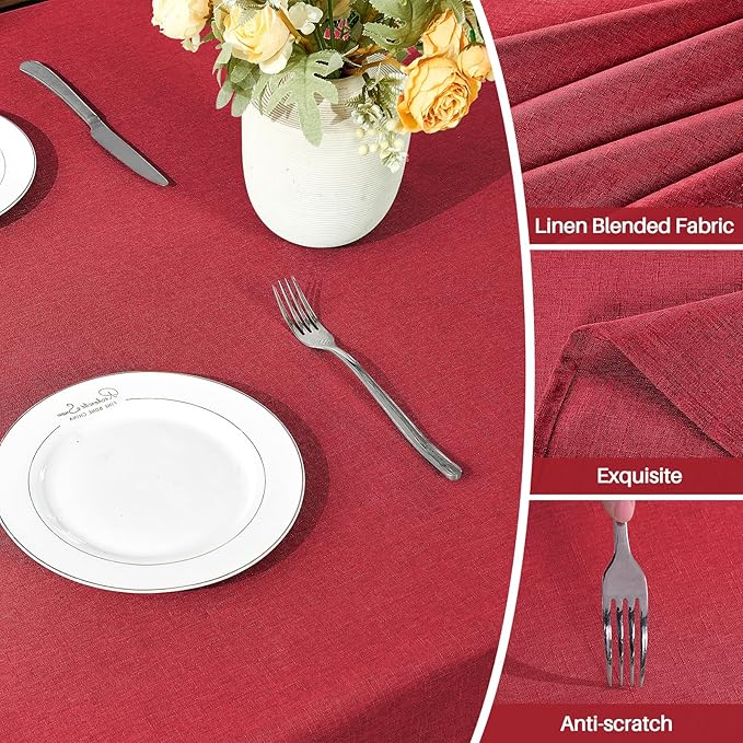 IVAPUPU Textured Linen Table Cloth for Rectangle Table - Waterproof Fabric Tablecloth Rectangular Wrinkle Free Wipeable Dining Cover for Wedding/Birthday/Party/Valentine Decor, 52x 70 Inch