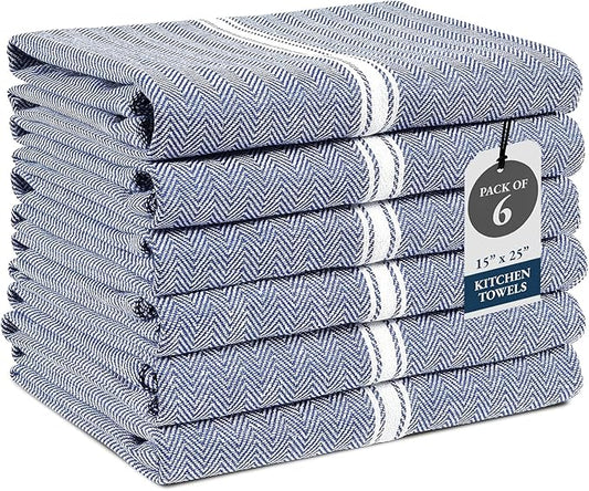Lane Linen Kitchen Towel Set, 6 Pack 100% Cotton Hand Towels for Kitchen, Dish Towels for Drying Dishes, Lint Free, 14"x25", Good for Cleaning Windows, Ceramic Surface, Glass Stovetops - Blue Chambray