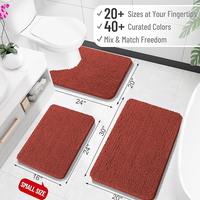 OLANLY Bathroom Rugs 35x24, Extra Soft Absorbent Chenille Bath Rugs, Rubber Backing Quick Dry, Machine Washable Bath Mats for Bathroom Floor, Tub and Shower, Home Decor Accessories, Rustic Terracotta