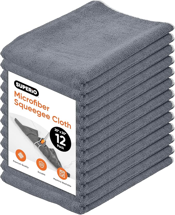 Superio Microfiber Squeegee Mopping Towel Extra Large Miracle Cloth 20 x 30 Streak Free Microfiber Floor Cloth-Rag for Cleaning House, Kitchen, Bathroom-Scratch Free, 12 Pack