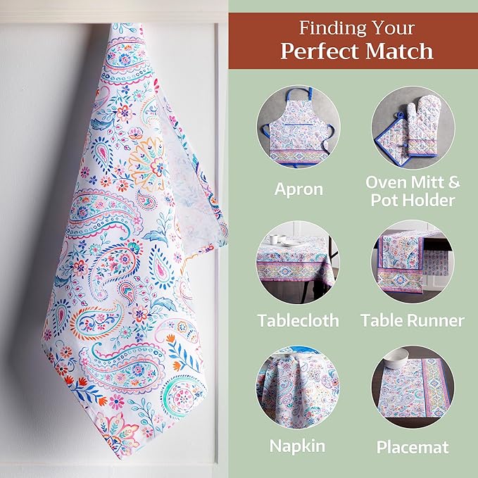 Maison d' Hermine Kitchen Towels Set of 3 100% Cotton 27.50" x 20" Reusable Cloth Tea Dish Towels Absorbent with Hanging Loop for Kitchen Farmhouse Hotel Spring Summer - Indian Floral