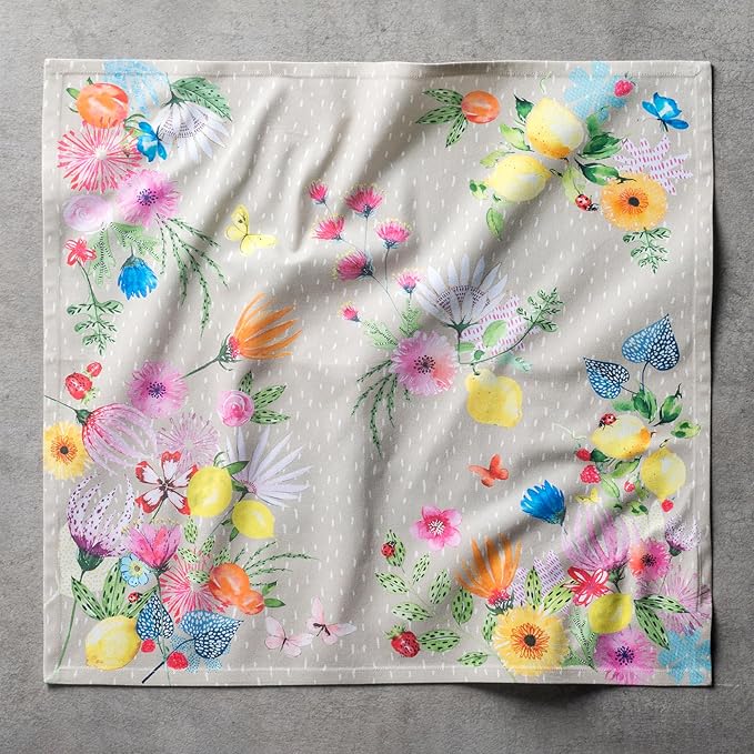 Maison d' Hermine 100% Cotton Cloth Napkins Set of 4 Everyday Reusable Square Napkins Cloth Washable Dinner Party Wedding Restaurant Hotel Kitchen Spring Summer (Jardin D'Ete - Fog, 20" x 20")