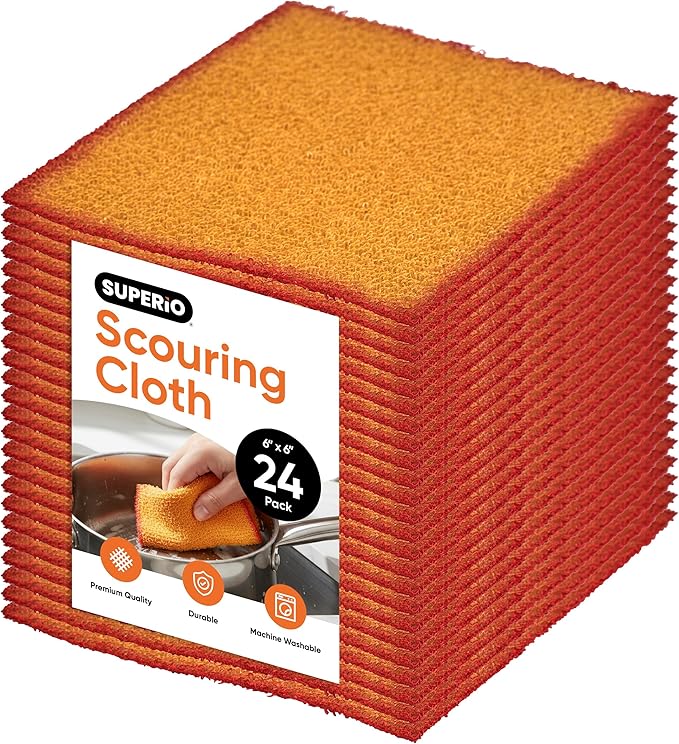 Superio Scouring Pads Non-Scratch Dish Scrubbers, Scrub Cloth for Scouring Kitchen, Dishwashing, Cleaning, 24 Pack