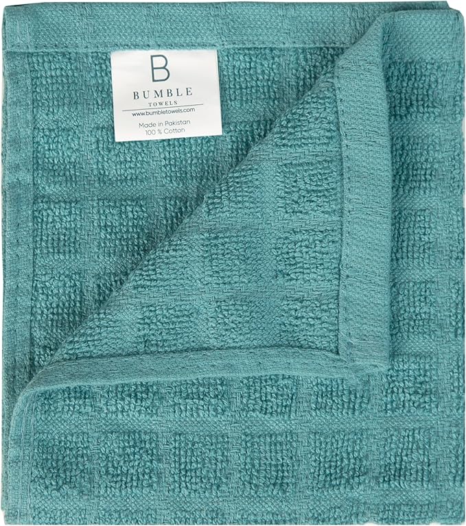 Bumble Dish Cloths (8 Pack) | 12" x 12" | 100% Cotton Kitchen Towels | 406 GSM | Soft, Highly Absorbent & Durable Dish Towels for Kitchen | Aqua