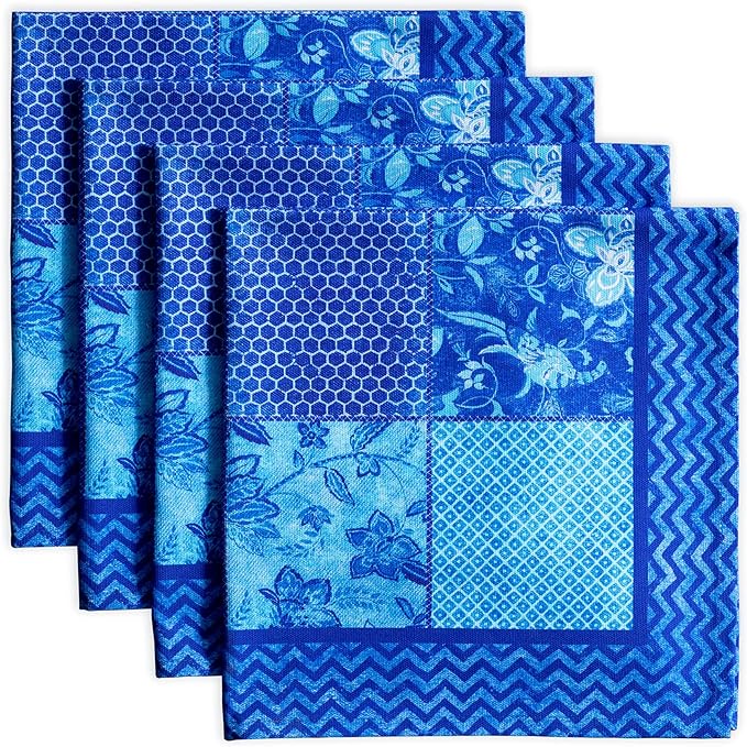 Maison d' Hermine 100% Cotton Cloth Napkins Set of 4 Everyday Reusable Square Napkins Cloth Washable Dinner Party Wedding Restaurant Hotel Kitchen Spring Summer (Indigo Love, 20" x 20")