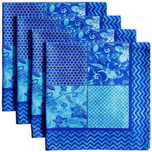 Maison d' Hermine 100% Cotton Cloth Napkins Set of 4 Everyday Reusable Square Napkins Cloth Washable Dinner Party Wedding Restaurant Hotel Kitchen Spring Summer (Indigo Love, 20" x 20")